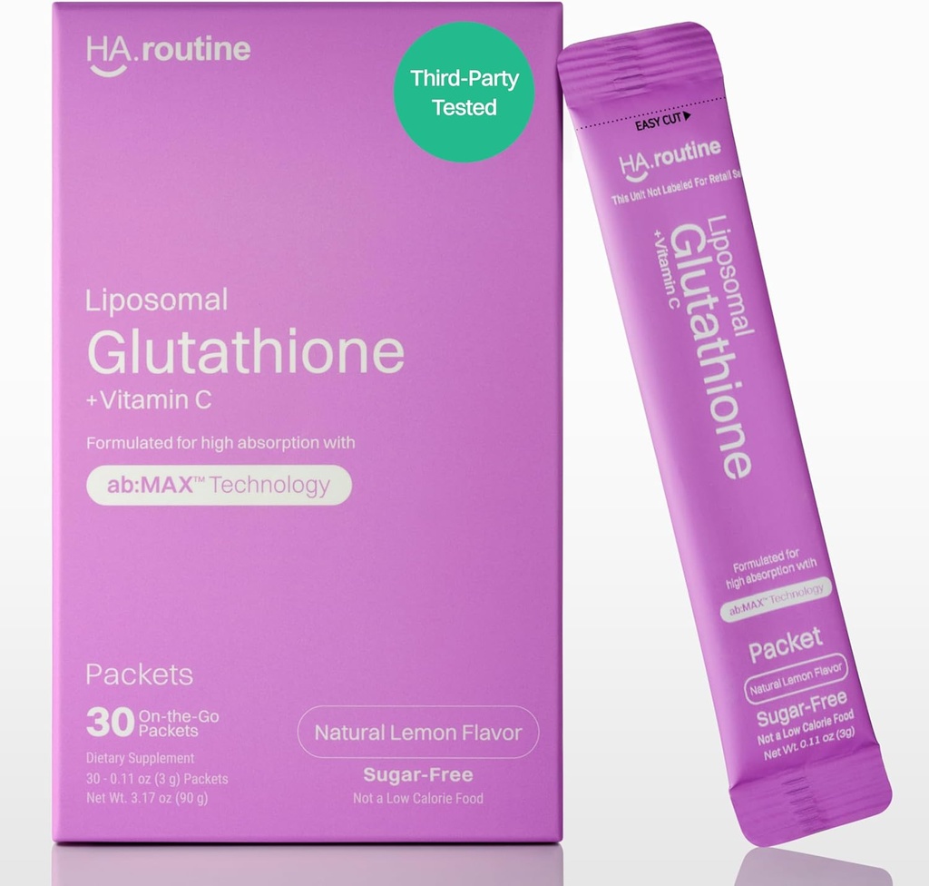 Liposomal Glutathione Toz, 125 mg L-Glutathione Sugar-Free Flavored Packets, 100 mg Vitamin C, Güçlü Antioksik Supplement for Skin, Beauty Health & Detox Support, 30 Packets - Lemon