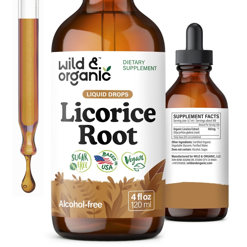 Wild & Organic Licorice Root Tincture - Digestive, Lung & Skin Support - Licorice Root Extract Liquid Drops - Vegan, Sugar & Alkol Ücretsiz Supplement - 4 fl ozz