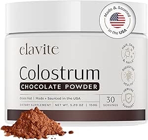 Colostrum Toz (Chocolate) Grass Fed Colostrum Supplement for Gut Health, Immune Support Health, Skin & Nails - 30 Hizmet