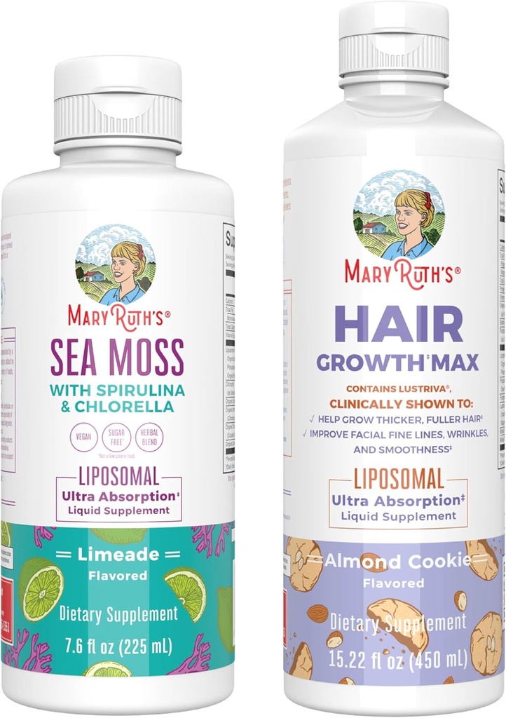 MaryRuth Organics Sea Moss Liposomal (Limeade) & Hair Growth MAX (Almond Cookie) 
