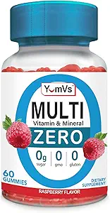 YUM-V'S Multivitamin Zero Gummies Tarafından YumVs | Kadınlar ve Erkekler için Şekersiz Vitaminler Tamam | Kromium, Thiamine ve Magnezyum | Doğal Raspberry Flavor Chewables - 60 Count