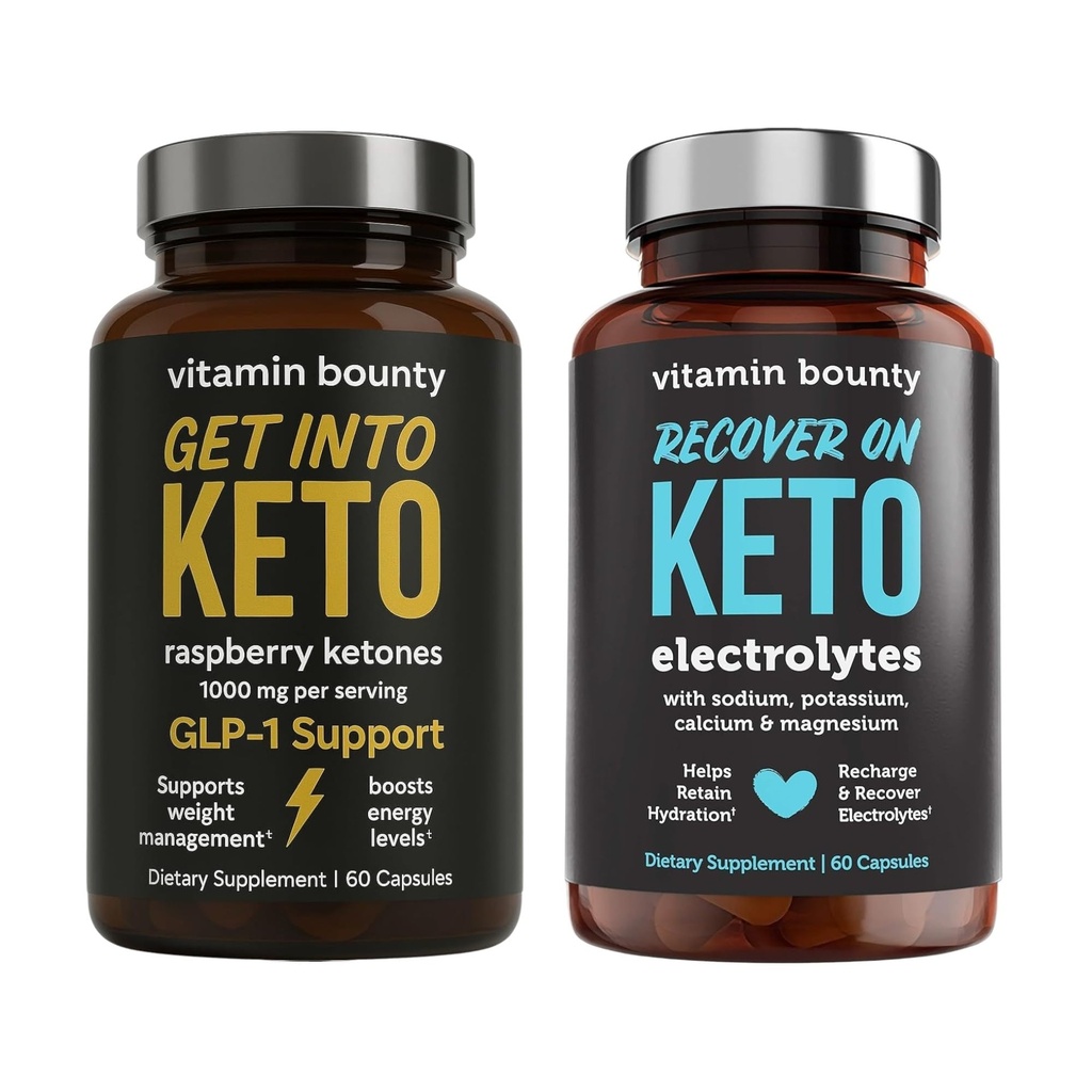 Vitamin Bounty Get Into Keto Raspberry Ketones + Recover On Keto Electrolytes - Fat-Burning Support & Keto Hydration - 2 Supplement Bundle