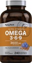Piping Rock Omega 3 6 9 Women and Men | 3600 mg | 240 Softgel Capsules | Fish Flax Borage | Ultra Strength | Non-GMO, Gluten Free