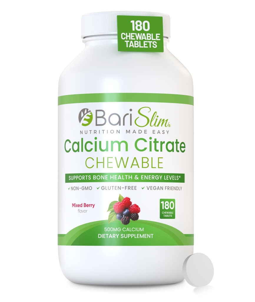 BariSlim Bariatriko Citrate with Magnezyum and Vitamin D Tabs - 500 mg of Kalsiyum Citrate Per Servis - Kilo Kaybı Cerrahisi Sonrası Hastalar için Formüle Edildi | Karma Berry (90 Hizmet)