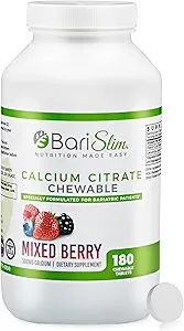 BariSlim Bariatric Calcium Citrate with Magnesium and Vitamin D Tabs - 500 mg of Calcium Citrate Per Serving - Formulated for Patients After Weight Loss Surgery | Mixed Berry (90 Servings)