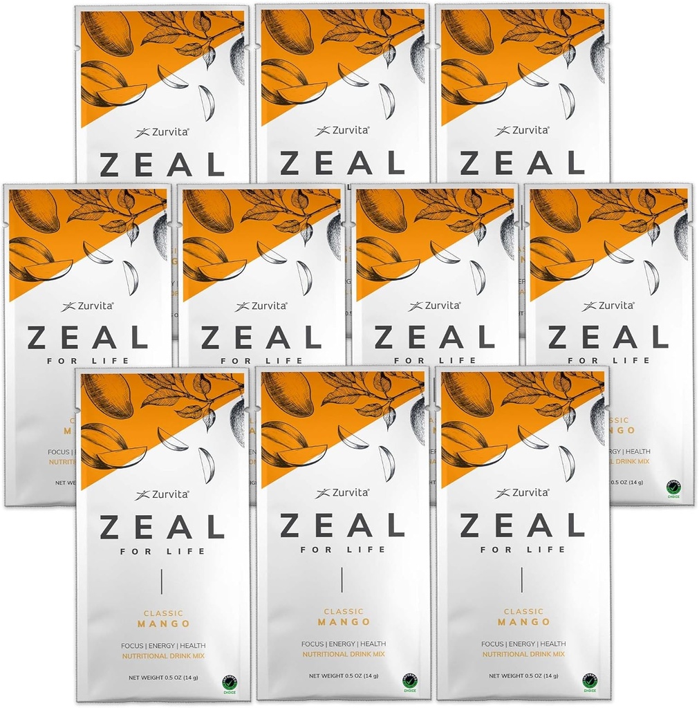 Zurvita - Life Wellness Mix - Classic Mango Flavor - Gluten-Free, Vegan, Biotin, Vitaminler ve Mineraller Sağlık için - 10 Paketler