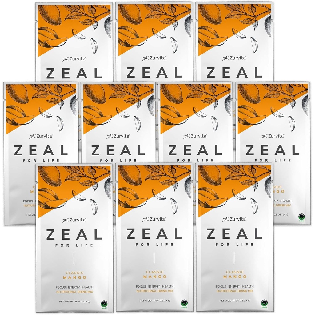 Zurvita - Life Wellness Mix - Classic Mango Flavor - Gluten-Free, Vegan, Biotin, Vitaminler ve Mineraller Sağlık için - 10 Paketler