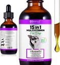 15 in 1 Dog Multivitamin Drops for Dogs - Dog Vitamins & Supplements Natural Dog Multivitamins and Minerals - Glucosamine, MSM for Skin & Coat, Heart Health, Bones, Joint, Immune System Support