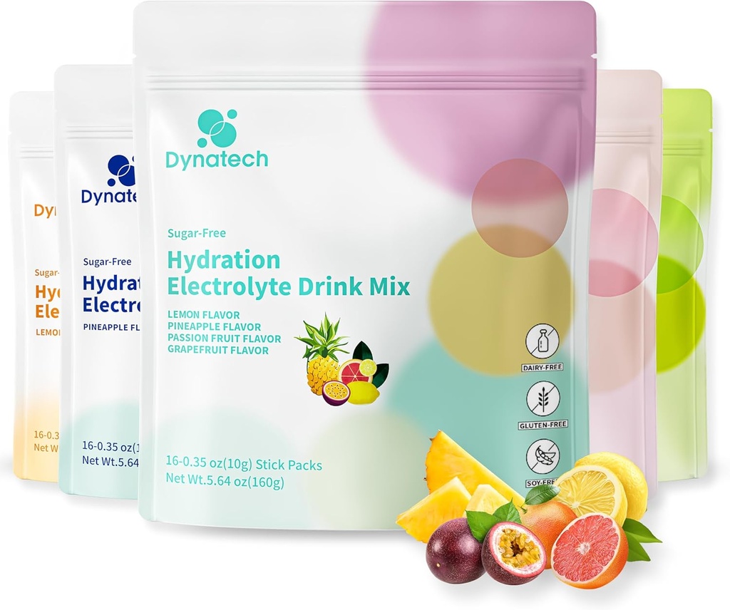 Dynatech Zero Sugar Electrolyte Drink Mix - Çeşitli Paket - 10 Electrolytes & Vitamins | Non-GMO, Gluten Free, Vegan Electrolytes Toz Paketleri | 16 Hizmetler