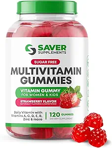 Sugar Free Multivitamin Gummies, 120 Gummies – Doğal olarak Kadın ve Çocuklar için Lezzetli ve Tatlılaştırılmış Vitamin Gummy – Strawberry Flavor