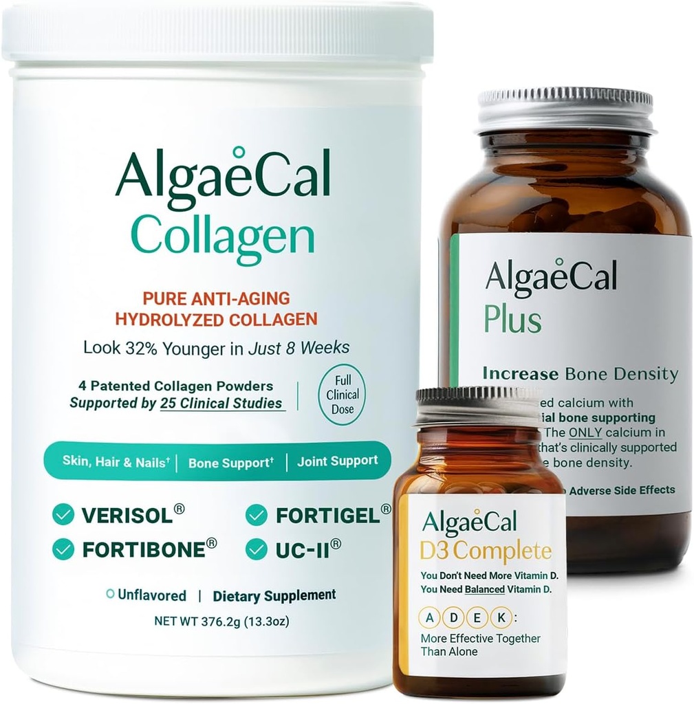 ALGAECAL Gıda, D3 & Collagen Sche – Hydrolyzed Collagen ile Klinik olarak Desteklenen Verisol, Forti Bone & Fortigel, Plusuba, Vitamin ADEK, & Trace Minerals for Bone Health & Anti-Aging