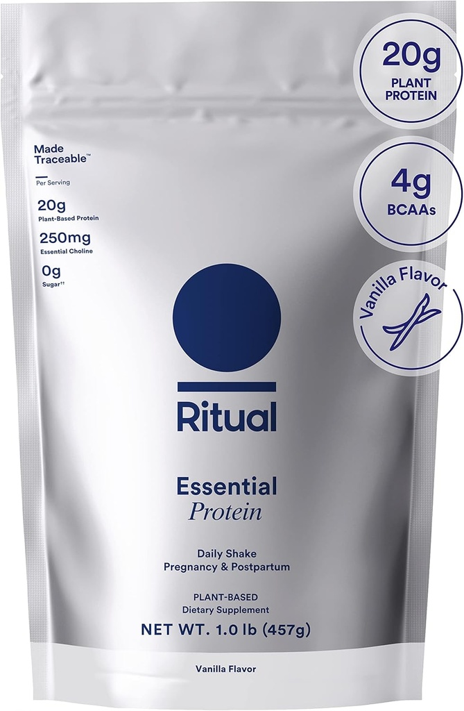Ritual Prenatal Vegan Protein Toz: Prenatal, Postpartum, & Lactation, ABD'deki Rejeneratif Çiftliklerden 20g Organik Pea Protein, Gluten Free, Plant Based, Sugar Free,, Vanilla, 1Lbs