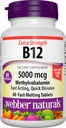 Webber Naturals Βιταμίνη B12 5000 mcg, 60 Count, Ταμπλέτες ταχείας διάλυσης, συμπλήρωμα βιταμίνης Υποστήριξη για την ενέργεια Μεταβολισμός, ανοσοποιητική και καρδιακή υγεία, χορτοφαγική φόρμουλα, 60 ημέρες προσφοράς