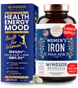 Iron and Folic Acid Supplements for Women - 35mg Gentle Iron Vitamin, Folic Acid 400 Telefon - Anemi, Dönem, Hamile Destek Tamam, Ferrous Sulfate Pills - 180 Vegan Non-Constipating Tabletler