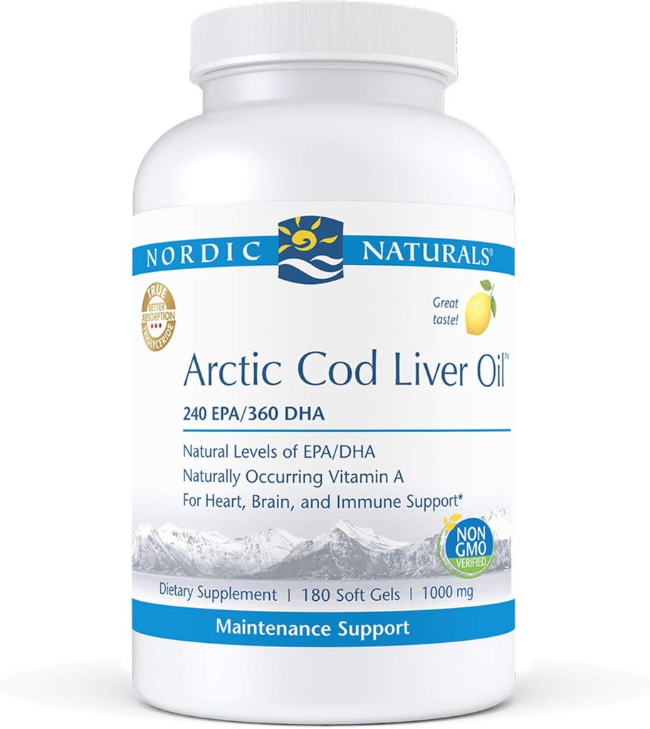 Kuzey Naturals Pro - Arctic Cod Liver Oil CLO, Kalp ve Beyin Sağlığı - Lemon-Flavored 180 Soft Gels