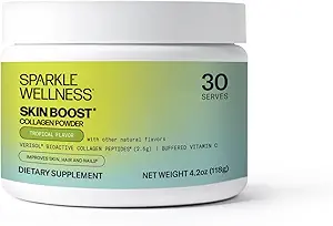 Sparkle Wellness VERISOL Bioactive Hydrolyzed Collagen Peptides | Collagen Toz Supplement with Vitamin C for Skin, Hair & Nail Health | Skin Boost (Tropical) [30-Serves]