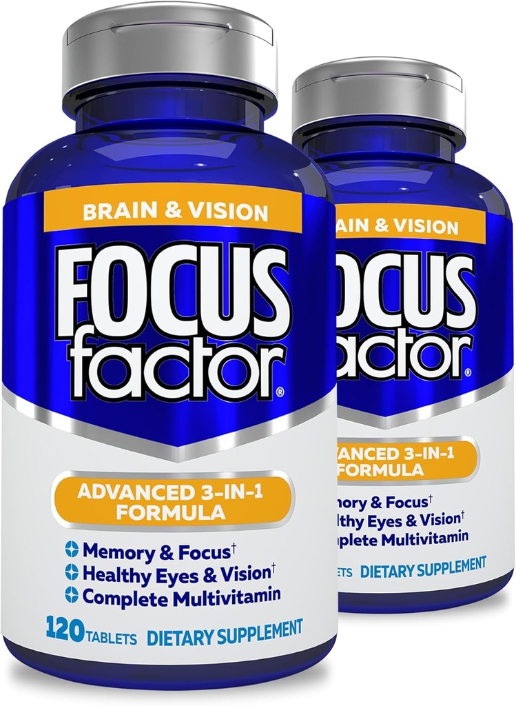 Focus Factor Yetişkinler Beyin ve Vizyon Tamam, 120 Kont- Eye Vitamin, Mineral Supplement, Lutein & Zeaxanthin-Brain Supplement for Focus, Concentration, Memory (2 Pk)