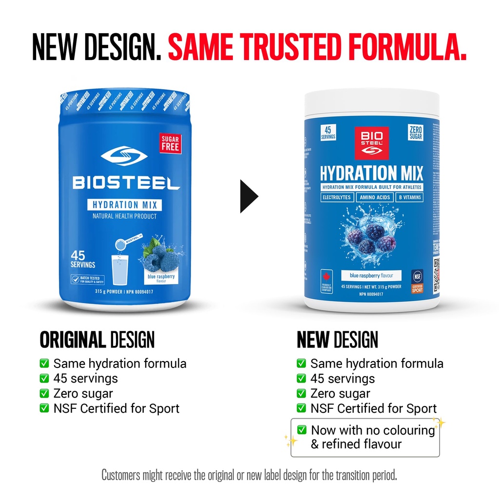 BioSteel Zero Sugar Hydration Mix, Great Tasting Hydration with 5 Essential Electrolytes, Blue Raspberry, 45 Servings per Tub
