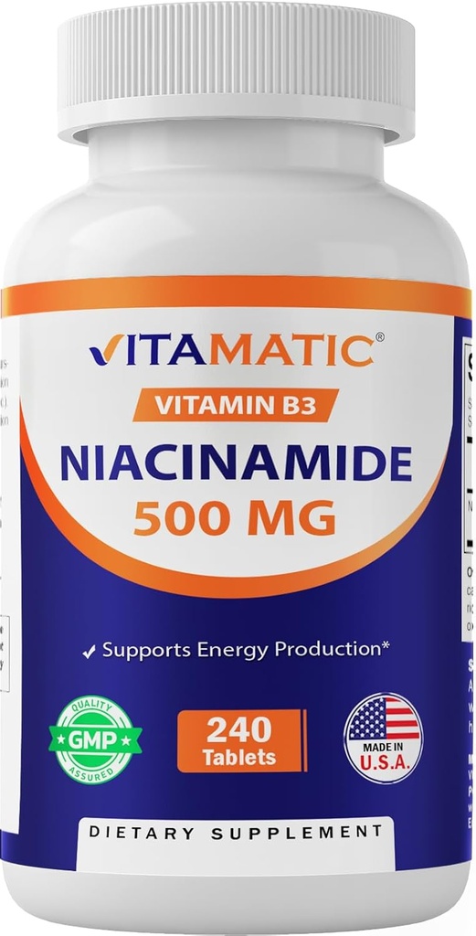 Vitamatic Niacinamid 500 mg 240 Tablet - Flush Free Vitamin B3 - Destekler Enerji Üretimi