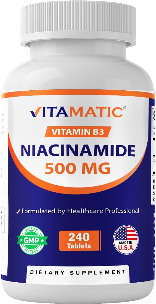 Vitamatic Niacinamide 500 mg 240 Tablets - Flush Free Vitamin B3 - Supports Energy Production