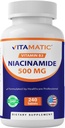 Vitamatic Niacinamide 500 mg 240 Tablets - Flush Free Vitamin B3 - Υποστηρίζει την παραγωγή ενέργειας