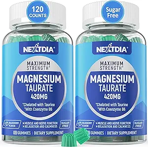 Magnezyum Taurate 420 mg + Vitamin B6, Gelişmiş Aborpsiyon için, Huckalthy Hhinoart, Zzzs, Relaxation, Nerve & Muscle Health - Vegan, Non-GMO, Gluten-Free, Sugar-Free, 2Pack