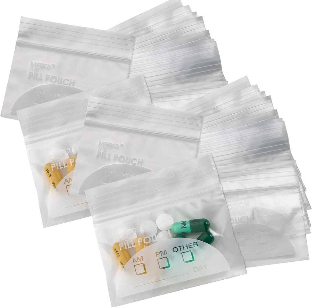 Pill Pouch Çanta - (Pazar 400) 3" x 2.75" - BPA-Free, Poly Bag Use Hologram Pills Baggies, Daily AM PM Travel Medicine Organizer Storage Pouches, Best Clear Reusable with Write-on Etiketler