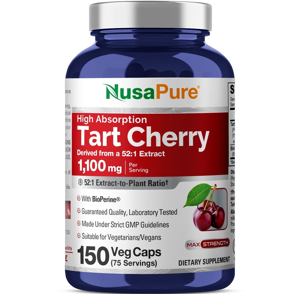 NusaPure Tart Cherry Capsules, 1100 mg, 150 Veg Capsules (Non-GMO, Vegan)