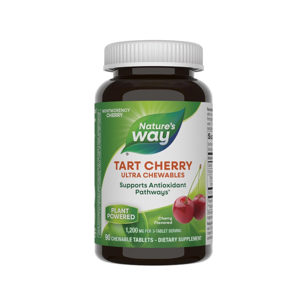 Nature's Way Tart Cherry Ultra Chewables, Supports Antioxidant Pathways* with Anthocyanins, 1,200 mg Potency per 3-Tablet Serving, Cherry Flavored, Gluten Free, Vegan, 90 Count (Packaging May Vary)