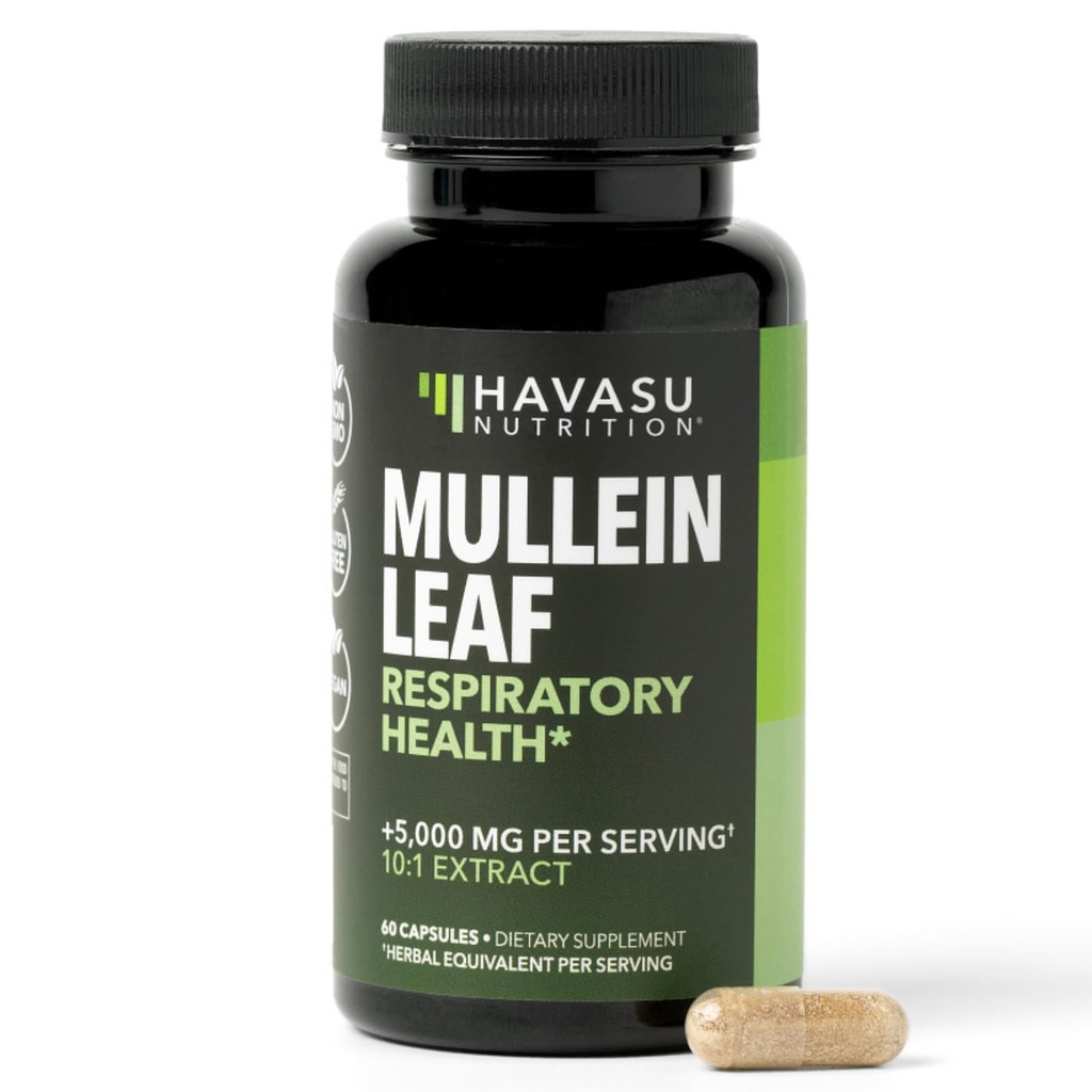 Respiratory Health için Mullein Leaf Capsules - 5000 mg Lung Support ve Immune Function - 60 Kont - Vegan, Non-GMO Capsules - Herbal Supplement for Daily Wellness - 2 Ay Supply