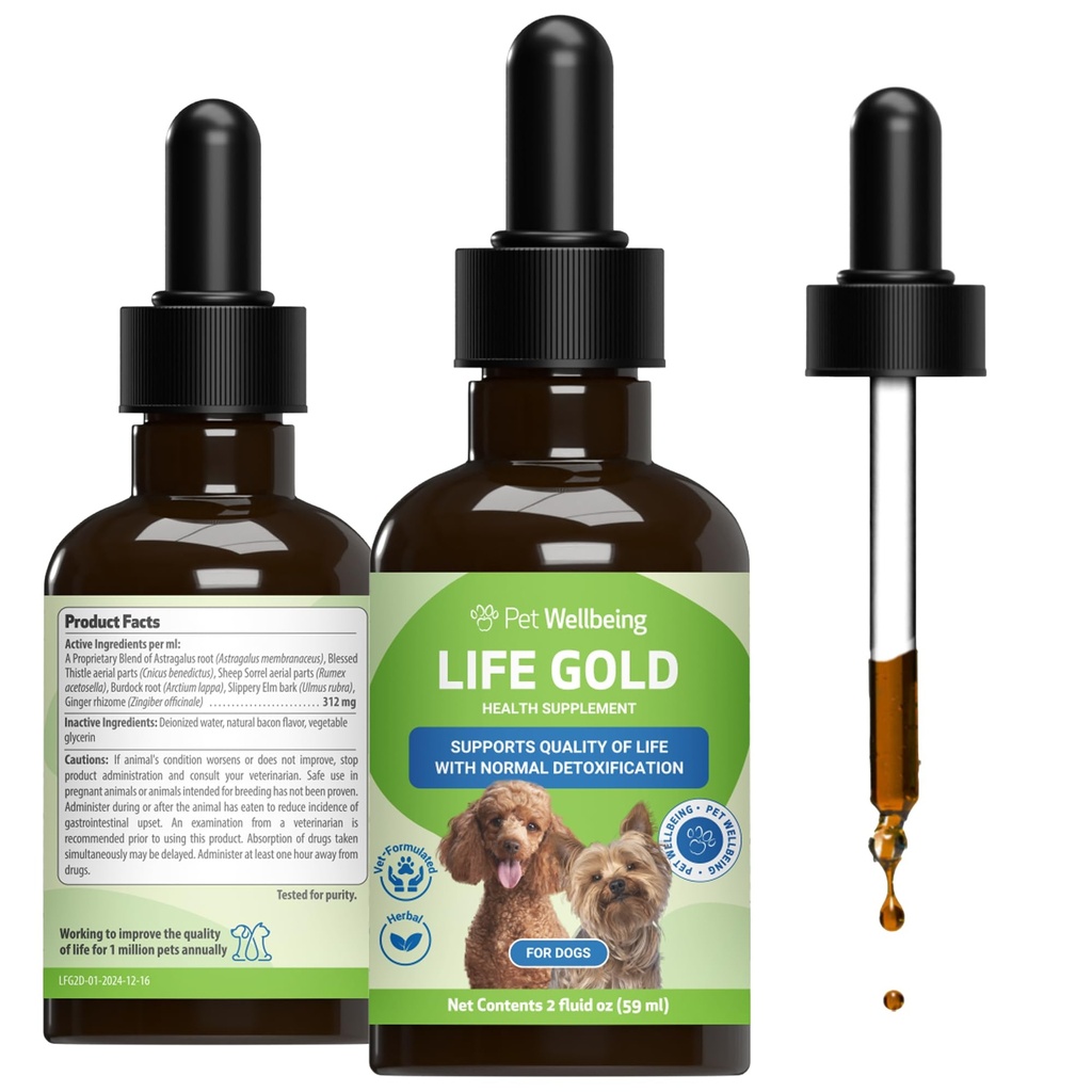 Pet Wellbeing Life Χρυσό για σκύλους - Vet-Formulated - Ανοσολογική Υποστήριξη και Αντιοξειδωτική Προστασία - Φυσικό συμπλήρωμα βοτάνων 2 oz (59 ml)