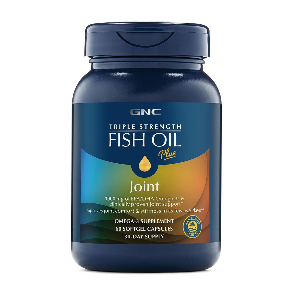 GNC Triple Strength Fish Oil Plus Joint Omega 3, 1000 mg EPA ve DHA, Kalp Sağlığı, Plus Hızlı 5 Gün Rahatlık, Beyin, Cilt ve Göz, Antioksis ve Botanik Türleri, Kontrol Balık Burps, 30 Hizmetler