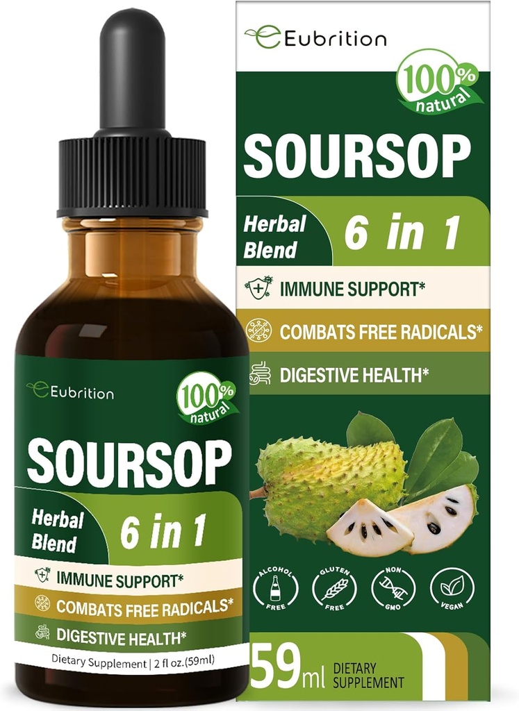 Soursop (Guanabana) Immune Sistem Desteği için Geri Döndürme, Soursop Bitters Digestive Health, Graviola Supplement Plus Reishi & B6, Nutrients'da Zengin. 2oz