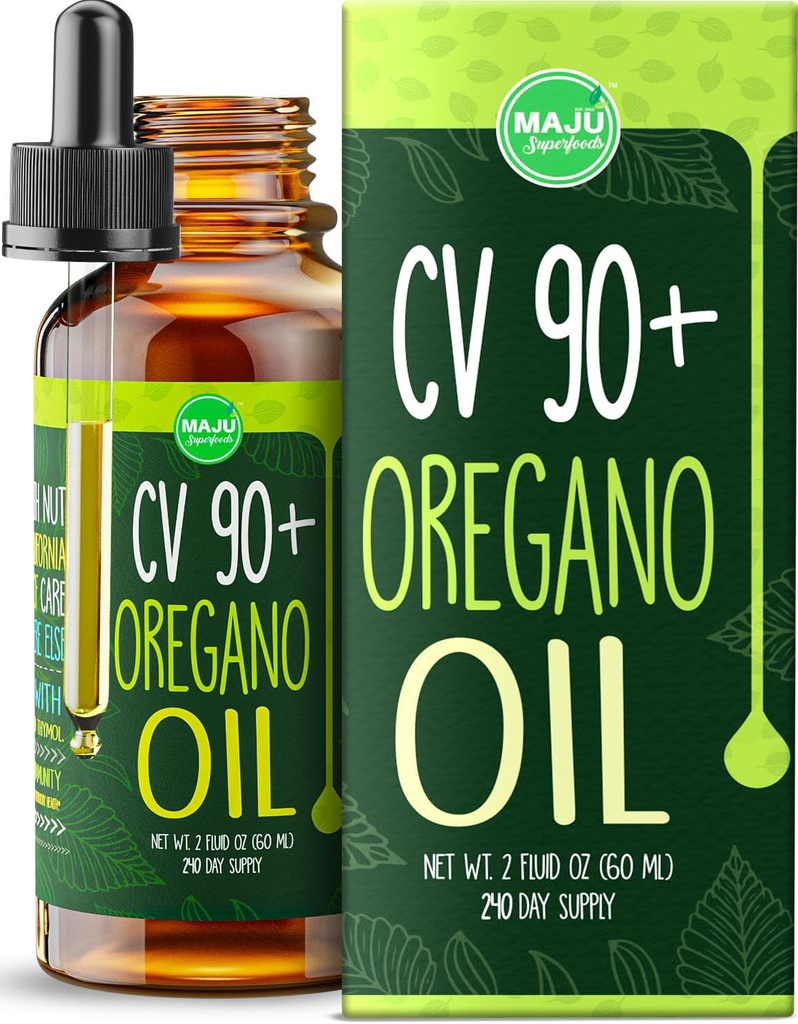 MAJU Ρίγανη σταγόνες λαδιού - ισχυρό 90%+ Carvacrol (2 fl Oz) Άγριο αιθέριο έλαιο Μεσογείου από Ρίγανο υγρό, Aceite de Oregano, ανοσοποιητική και εποχιακή υποστήριξη
