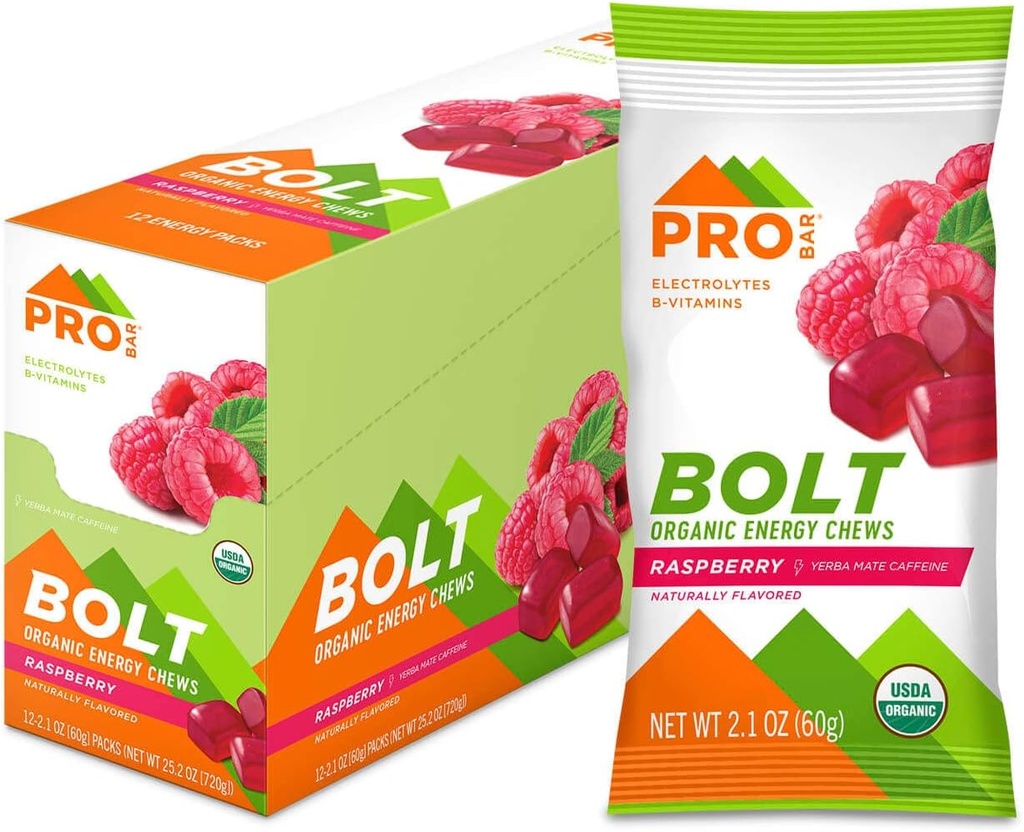 PROBAR - BOLT Organik Enerji Chews, Raspberry, Non-GMO, Gluten-Free, USDA sertifikalı Organik, Sağlıklı, Doğal Enerji, Hızlı Yakıtlar B & C (12 Count)