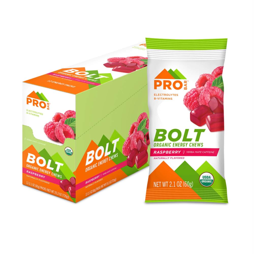 PROBAR - BOLT Organik Enerji Chews, Raspberry, Non-GMO, Gluten-Free, USDA sertifikalı Organik, Sağlıklı, Doğal Enerji, Hızlı Yakıtlar B & C (12 Count)