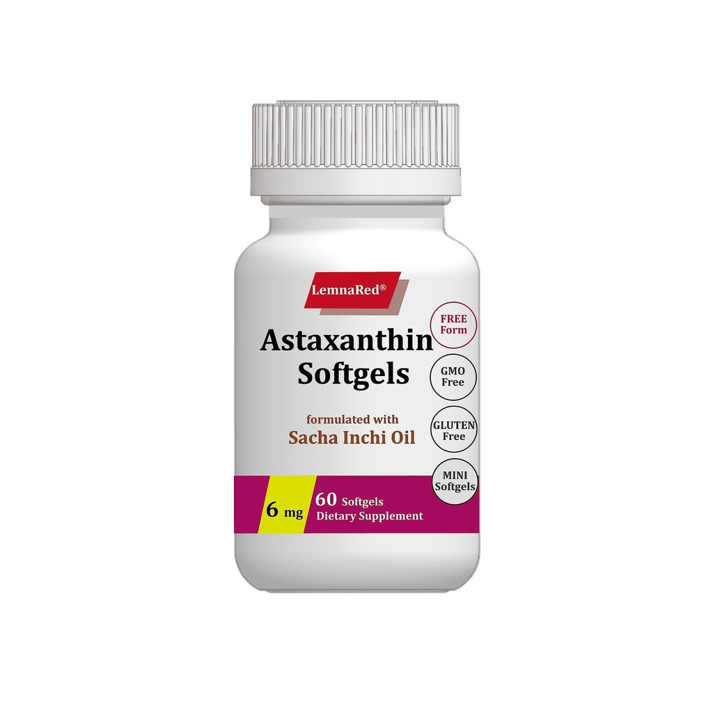Free-Form Astaxanthin 6 mg Softgel-60 Softgels Diyeter Supplement Güçlü Antioksit Desteği Göz,Joint & Skin Health Formulated with Sacha Inchi Oil