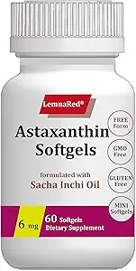 Free-Form Astaxanthin 6mg Softgel-60 Softgels Dietary Supplement Strongest Antioxidant Immune Supports Supports Eye,Joint & Skin Health Formulated with Sacha Inchi Oil