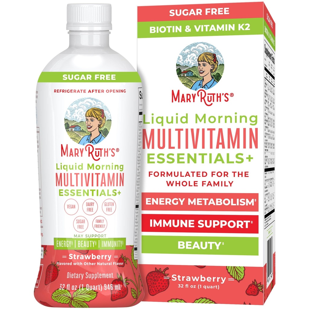 MaryRuth Organics Liquid Morning Multivitamin Essentials+ | Vitamin A C D E B6 B12 Biotin çinko | Erkeklerin & Women's | Immune Support | Beauty | Sugar Free | Vitamins for Ages 1+ | Vegan | 32 Fl Oz