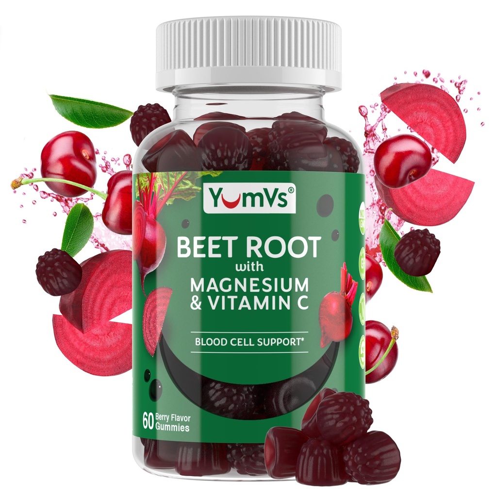 Gummies ρίζας τεύτλων με μαγνήσιο και βιταμίνη C - Berry Flavor Beetroot Gummies - Τσίχλες τεύτλων για την κυκλοφορία του αίματος και αντιοξειδωτική υποστήριξη - Red Beet Gummy- Berry 60 Count (Pack of 1)