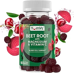 YumVs Beet Root Gummies with Magnezyum and Vitamin C - Berry Flavor Beetroot Gummies - Blood Circulation and Antioxy Support - Red Beet Gummy- Berry 60 Count (Paket of 1)