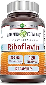 Amazing Formulas Riboflavin 400 mg 120 Capsules Diyetary Supplement | Non-GMO | Gluten Free | Made in USA
