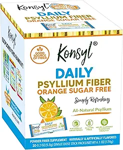 Konsyl Daily Fiber 100 Doğal Psyllium Husk Toz - Sugar Free and Gluten Free - 30 Bireysel Stickpacks