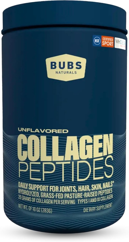 BUBS Naturals Άγευστη σκόνη κολλαγόνου Peptides, καλύτερες πρωτεΐνες για αρθρώσεις & δέρμα, παστουρμά Αυξημένη χόρτο Fed, Παλαιό και Κέτο Φιλικό, Whole30 Εγκεκριμένο, Μη ΓΤΟ Γαλακτοκομικά & Χωρίς Γλουτένη, 10oz, 14 εξυπηρετούν