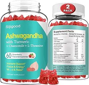 2 Πακέτο Ashwagandha Gummies με L-theanine, Ashwa Root συμπλήρωμα Gummy για γυναίκες άνδρες, 120 φράουλα αρωματικά Gummies