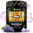 ALPHA LION Superhuman Pre Workout Toz, Beta Alanine, L-Taurine & Tri-Kaynak Caffeine for Sustained Energy & Focus, Nitrik Oksit & Citrulline for Pump (21 Servisler, Grapezilla)