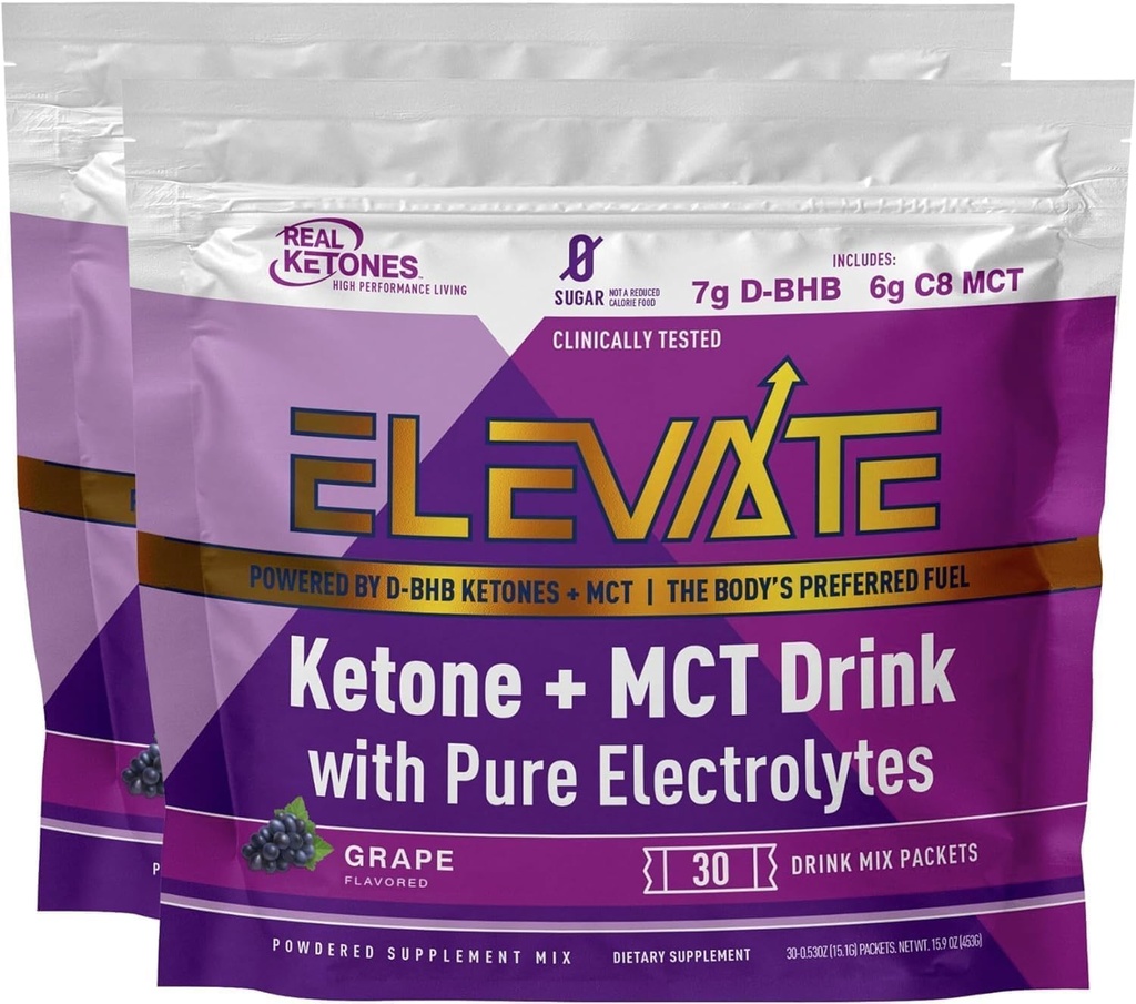 Real Ketones Exogenous Keto D BHB + MCT + Ηλεκτρολύτες, Καφεΐνη Δωρεάν Μείγμα Ποτού Σκόνη, Ταρτάκια Σταφυλιού για Ταχεία Κέτωση (56 Σερβιέτες)