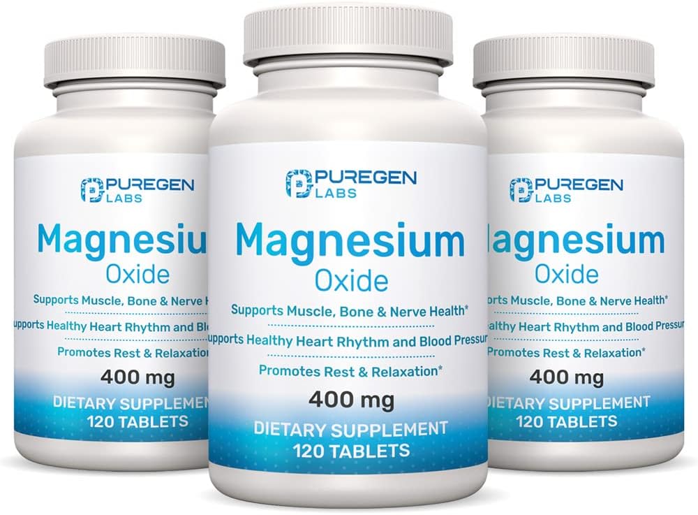 Magnezyum 400 mg [High Potency] Supplement – Oksit Magnezyum for Immune Support, Muscle Recovery, Leg Cramps, Relaxation - 3 Pack | Total 360 Count