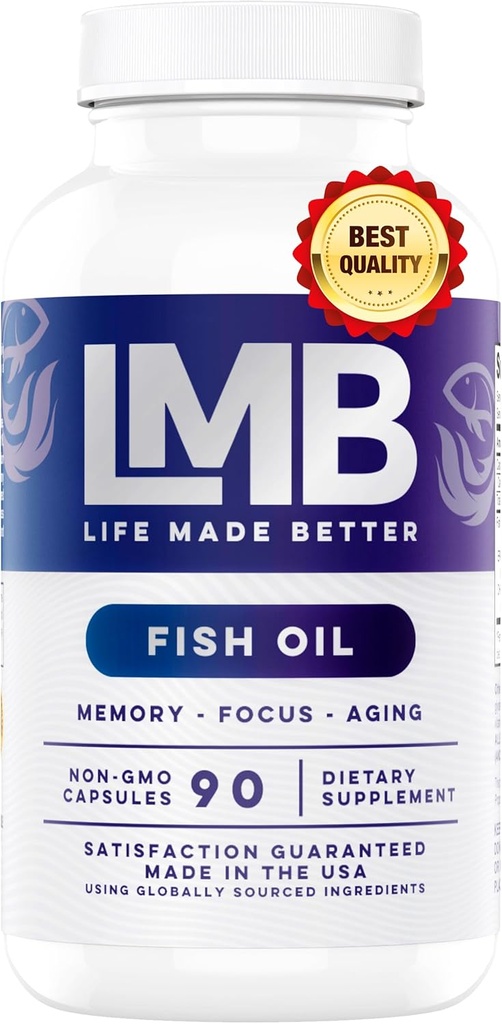 Vahşi Caught Omega 3 Fish Oil 3000 mg - Triple Strength Burpless DHA 900mg + EPA 1200 mg Non-GMO - No Aftertaste - LMB (90 Soft Gels)