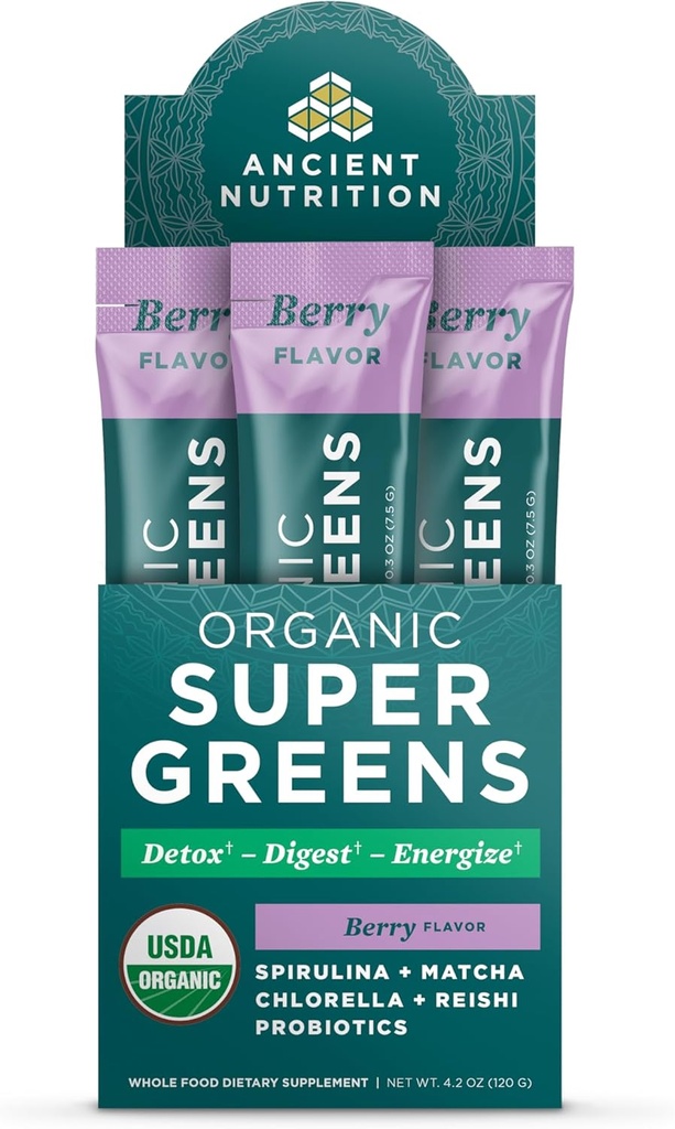 Eski Beslenme SuperGreens Toz Probiyotiks, Organik Berry Flavor Yeşiller, Gerçek Meyvelerden, Sebzelerden ve Herbs'tan Yapıldı, Digestive and Energy Support, 16 Stick Packs, 4.2oz